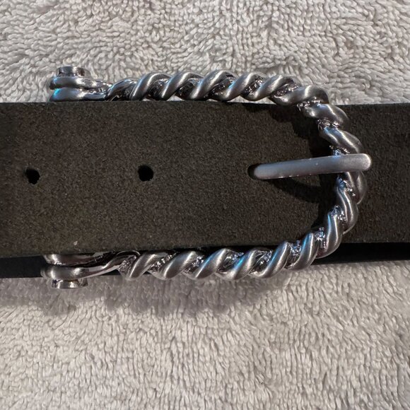 Hannah Childs Brown Suede Belt With Twisted Silver Buckle - Size S - Made In USA